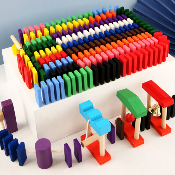 Rainbow Wooden Dominoes: A Colorful Building Toy for Kids