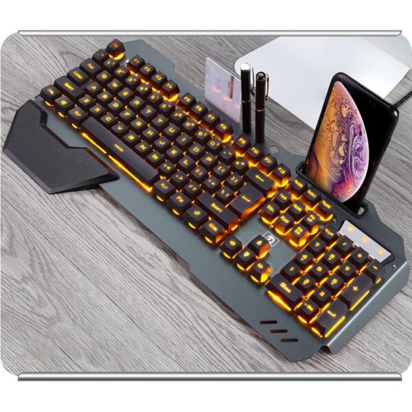 Wired Gaming Keyboard: Ergonomic Design, RGB Backlight, & Phone Holder