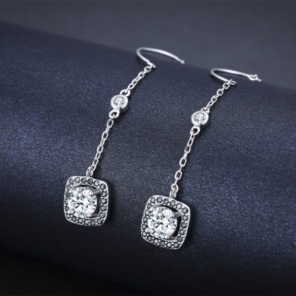 Elegant Long Copper-Plated Zircon Earrings - Image 3