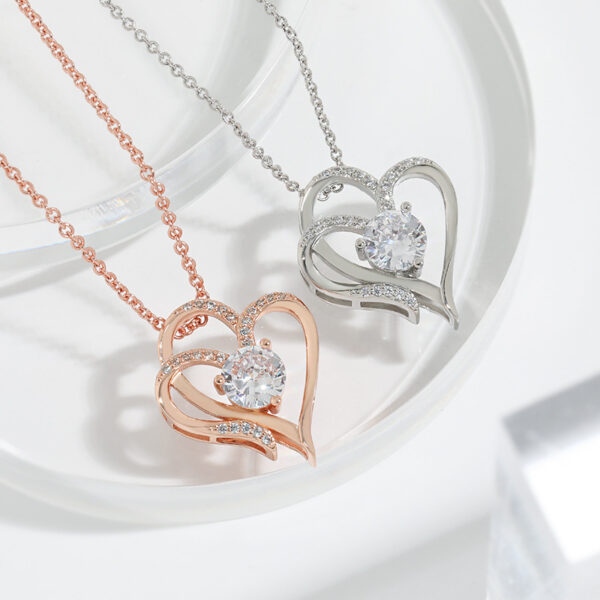 Luxurious Personalized Heart Necklace: Sparkling zircon and rhinestones adorn this double-love clavicle chain - Image 6