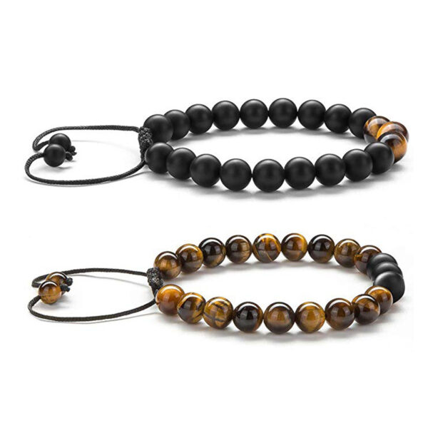 Pair of Matte Black Agate and Tiger Eye Beaded Bracelets - Image 5