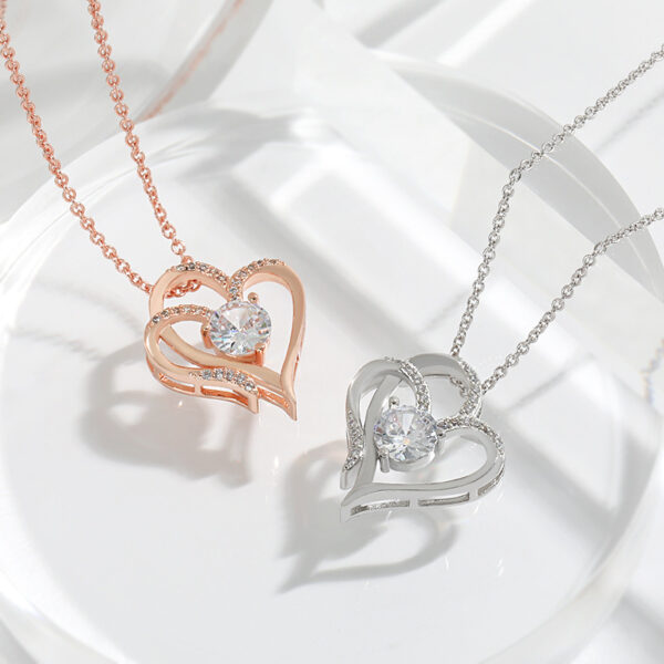 Luxurious Personalized Heart Necklace: Sparkling zircon and rhinestones adorn this double-love clavicle chain - Image 5