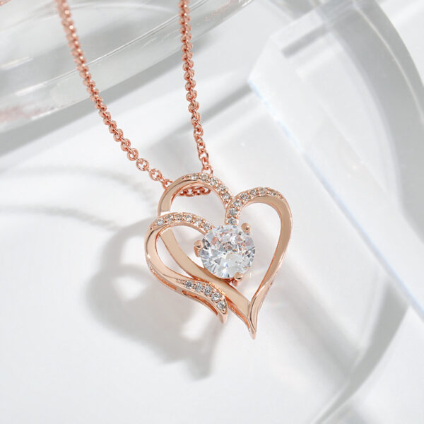 Luxurious Personalized Heart Necklace: Sparkling zircon and rhinestones adorn this double-love clavicle chain - Image 7