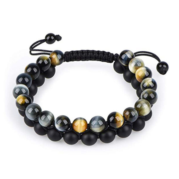 Pair of Matte Black Agate and Tiger Eye Beaded Bracelets