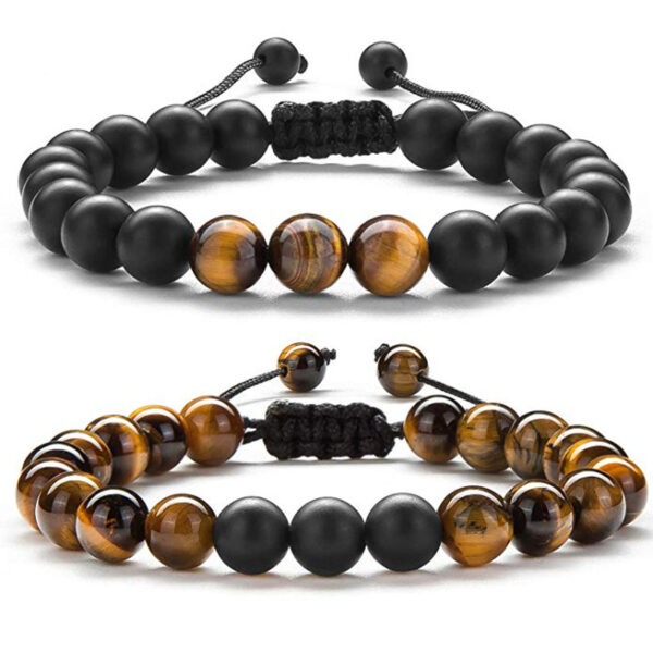 Pair of Matte Black Agate and Tiger Eye Beaded Bracelets - Image 4