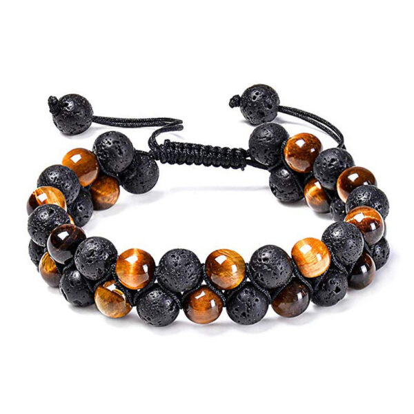 Pair of Matte Black Agate and Tiger Eye Beaded Bracelets - Image 2