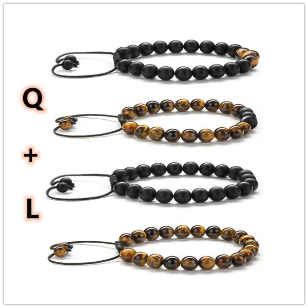 Pair of Matte Black Agate and Tiger Eye Beaded Bracelets - Image 6