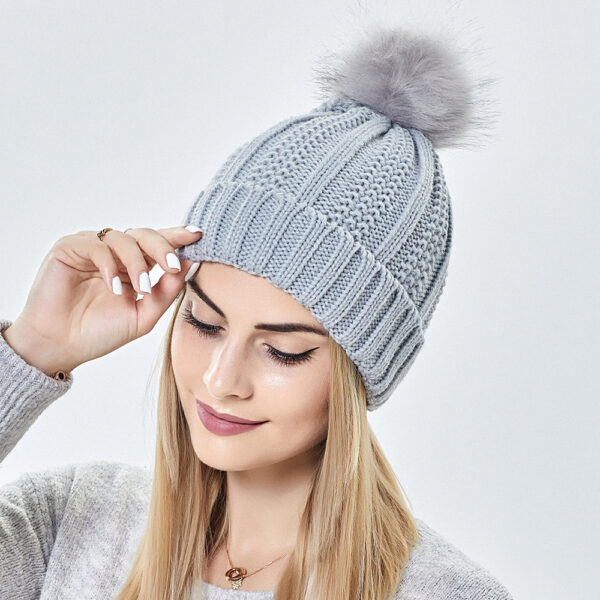 Luxurious Satin-Lined Knit Beanie: Warm Winter Hat with Faux Fur Pompom for Women