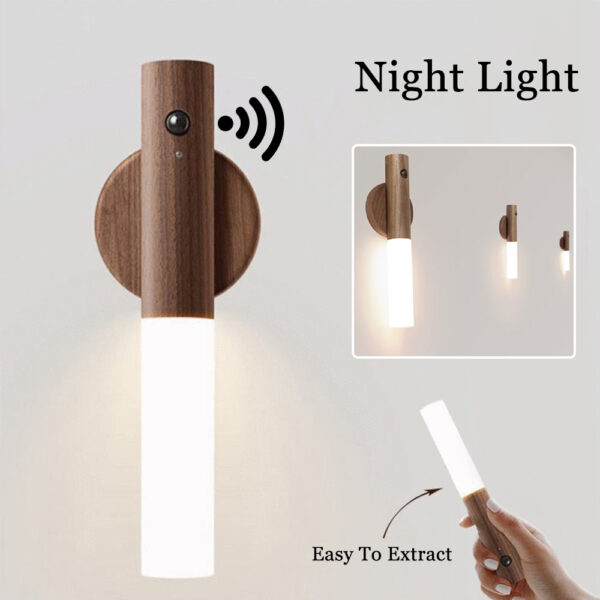 USB Auto Wireless LED Magnetic Wood Night Light