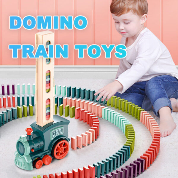 Electric Train Toy with Automatic Release, Domino Effect, and Building Blocks