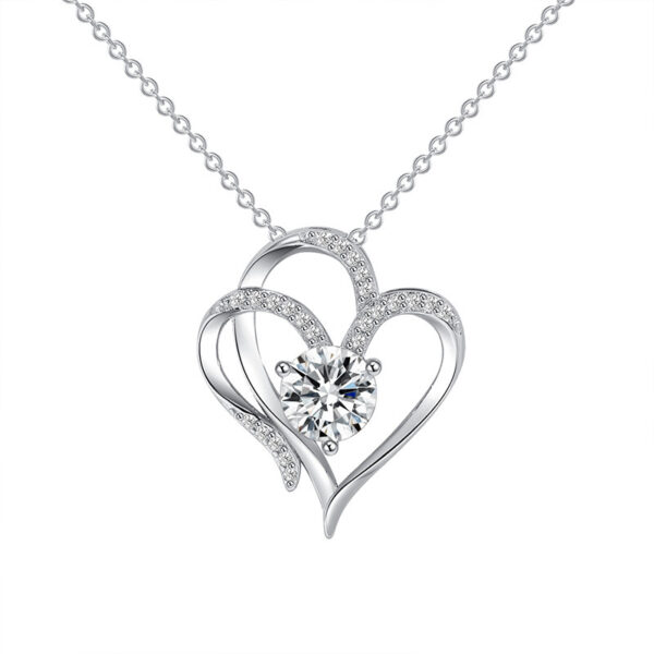 Luxurious Personalized Heart Necklace: Sparkling zircon and rhinestones adorn this double-love clavicle chain - Image 3