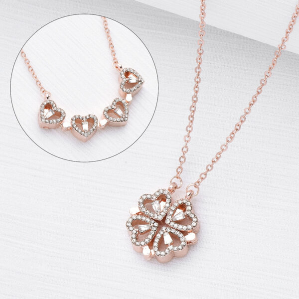 Heart-Shaped Clover Necklace: Openable locket pendant with magnetic clasp. - Image 10