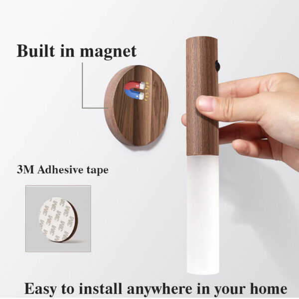 USB Auto Wireless LED Magnetic Wood Night Light - Image 4