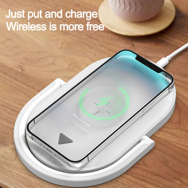 Stonego Foldable Wireless Charging Station: Enjoy fast 15W wireless charging, a convenient LED night light, and space-saving 3-in-1 design. - Image 4