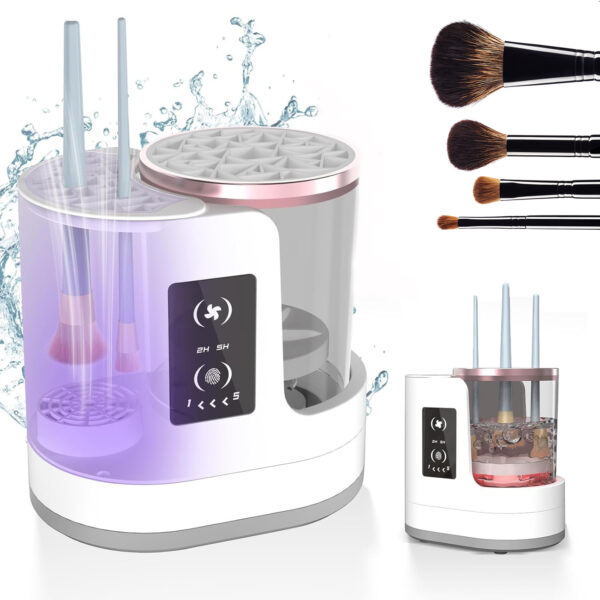 Rechargeable Electric Makeup Brush Cleaner with Dryer & Disinfecting Station | Automatic Cleaning Machine for All Brush Types